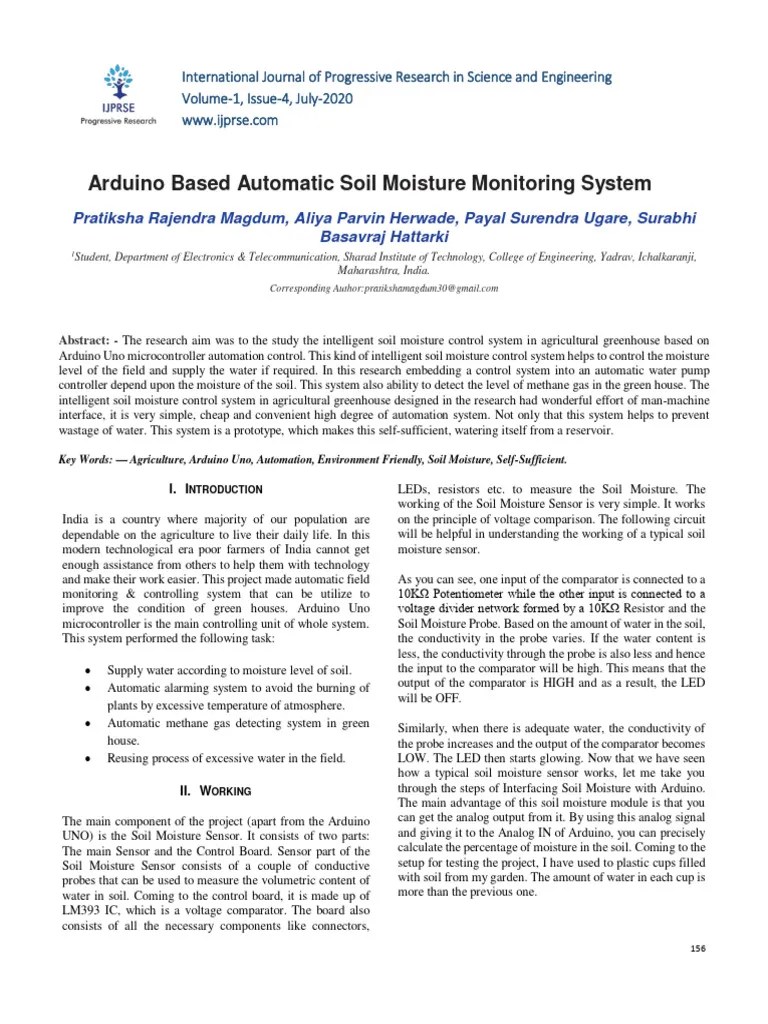 Arduino Based Automatic Soil Moisture Monitoring System | PDF | Sensor ...