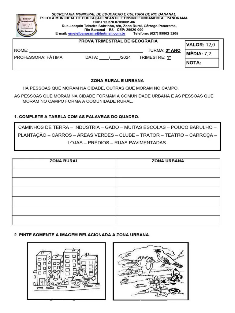 Prova De Geografia 3 Ano 2024 | PDF | Paisagem