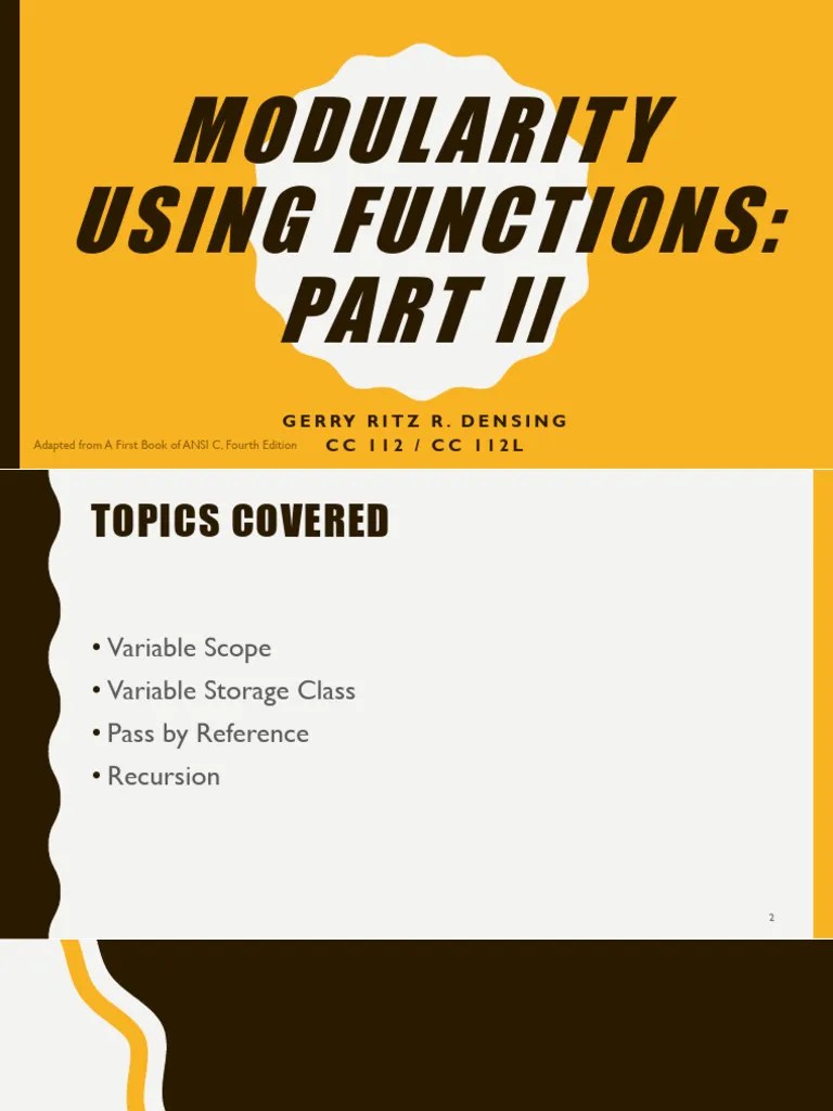 Modularity Using Functions Part 2 | PDF | Pointer (Computer Programming) | Variable (Computer ...