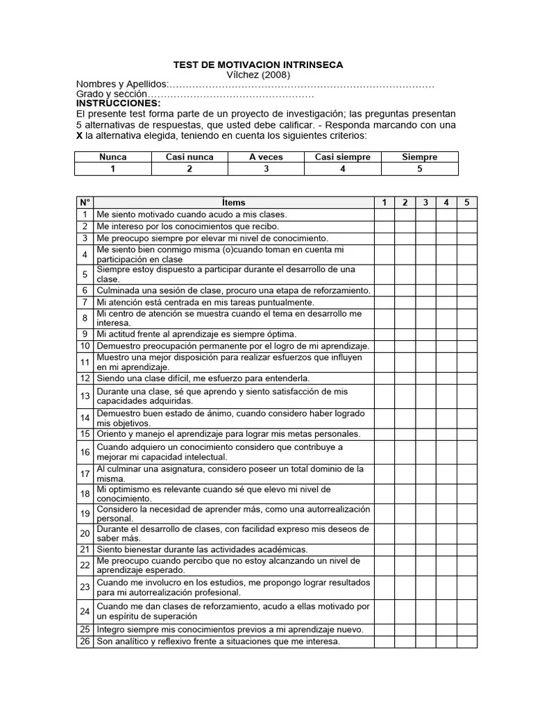 TEST DE MOTIVACION INTRINSECA | PDF | Aprendizaje | Motivacional