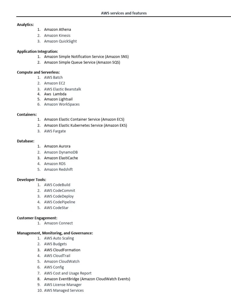 AWS Services And Features | PDF | Amazon Web Services | Computer Science