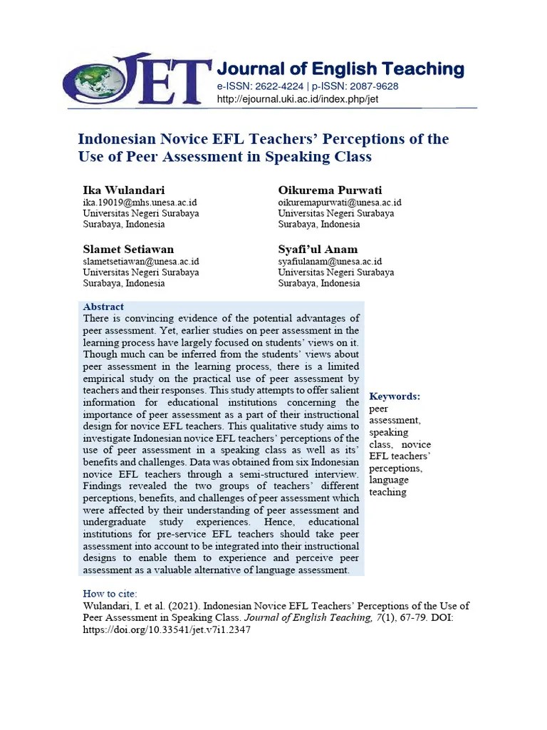 Perceptions Of The Use Of Peer Assessment | PDF | Educational ...