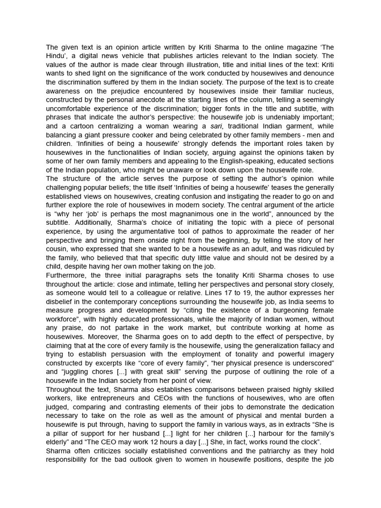 IB English Language And Literature Paper 1 | PDF | Housewife