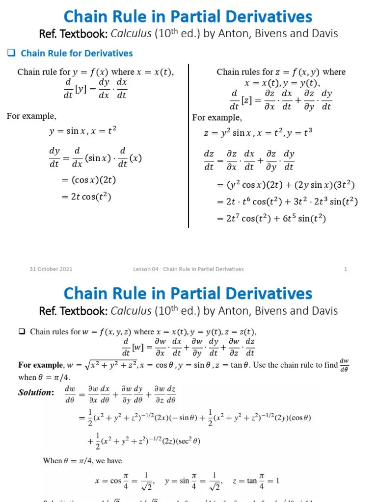 Lesson 04 - Chain Rule For Partial Derivatives | PDF | Derivative ...