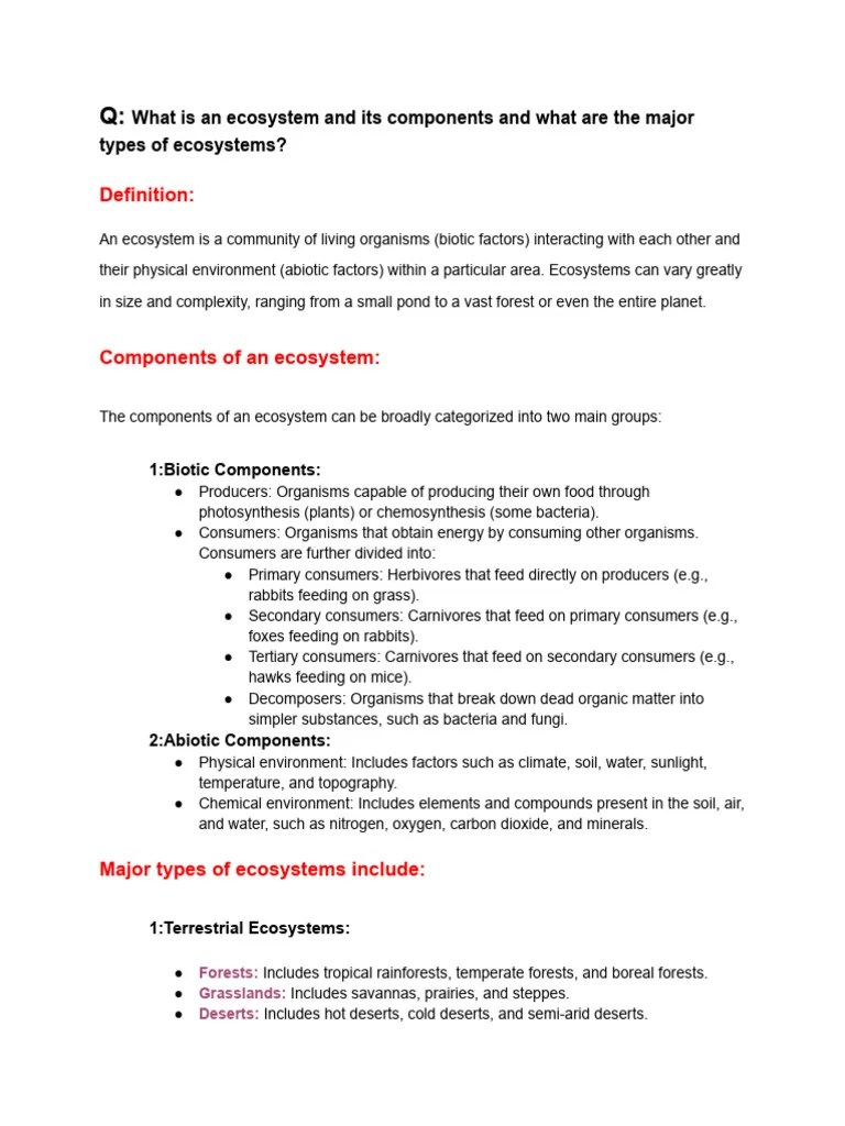 What Is Ecosystem And Its Components And What Are Its Major Types. | PDF | Ecosystem | Natural ...