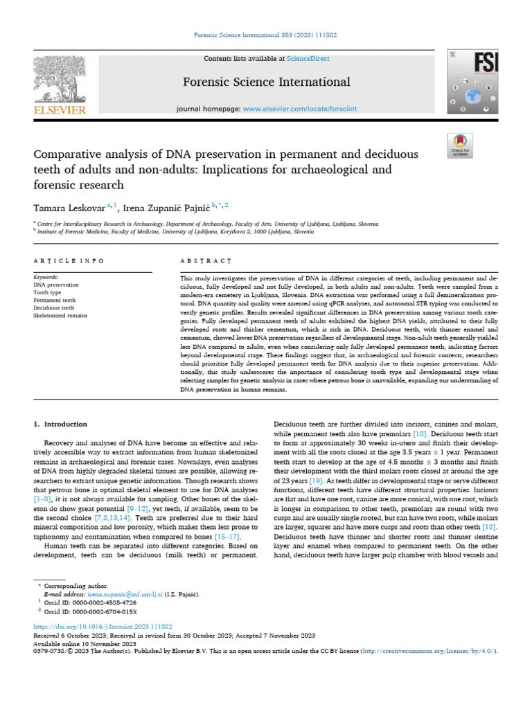 Comparison Of DNA Preservation In Permanent And Decidous Teeth In Children And Adults | PDF ...