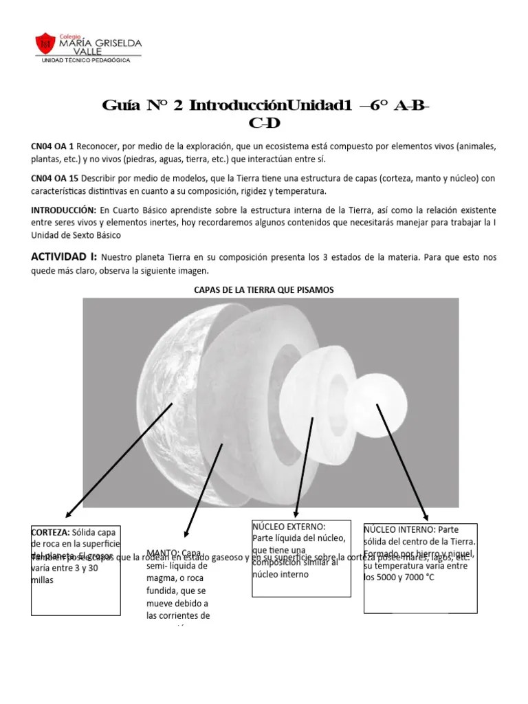 6° Básico Cs Naturales Guia N° 2 | PDF | Tierra | Núcleo Planetario