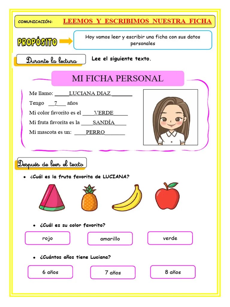 U1 S3 Ficha D3 Com Leemos Y Escribimos Nuestra Ficha Personal | PDF