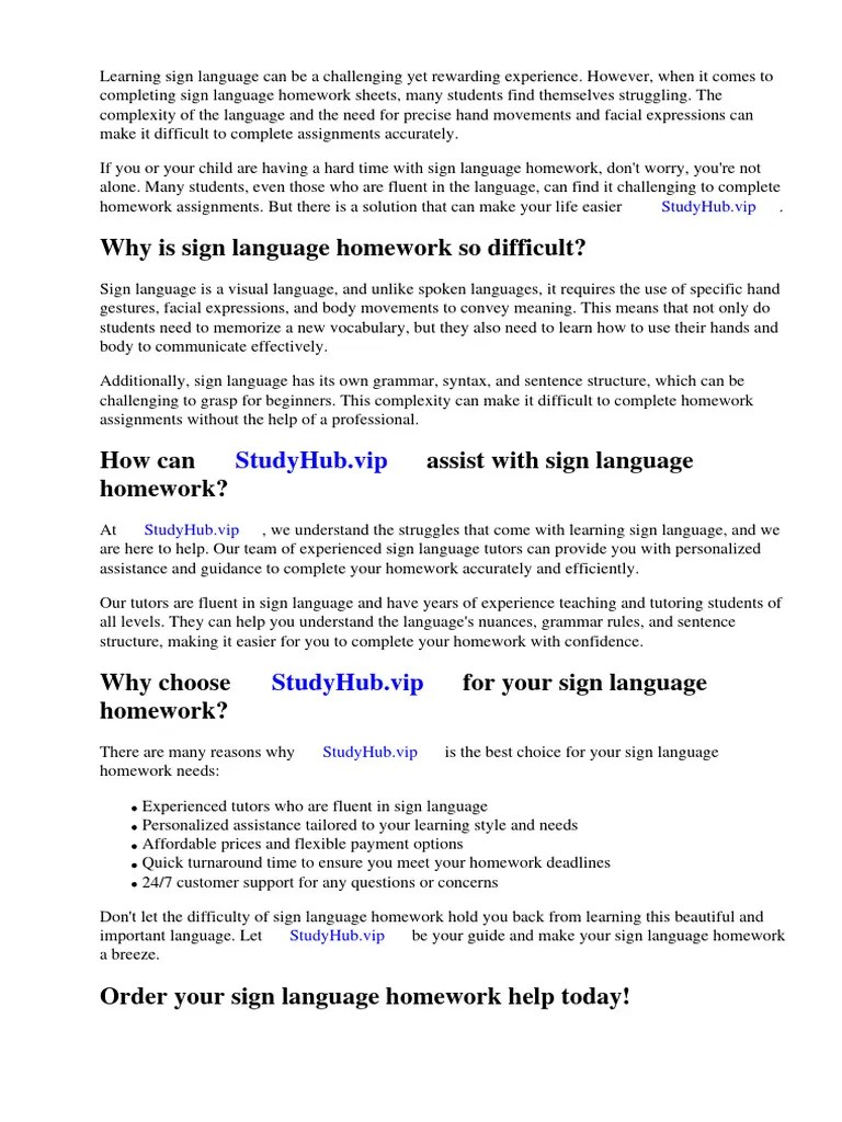 Sign Language Homework Sheets | PDF | American Sign Language | World ...