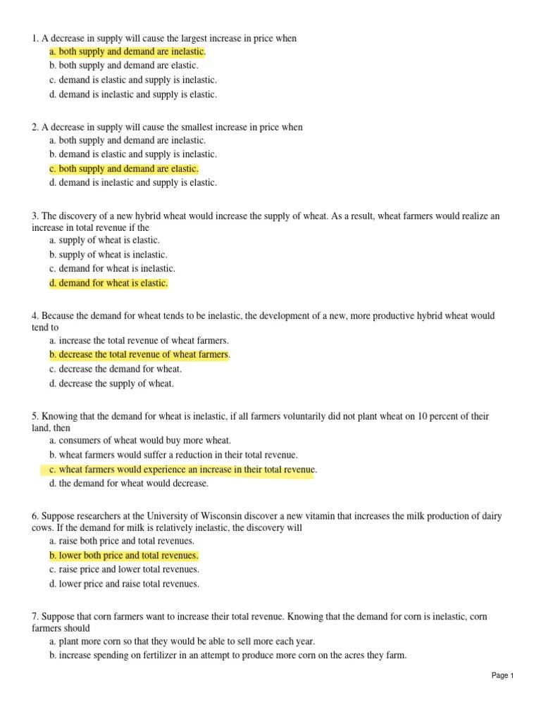 Sec 5.3 MC Three Applications Of Supply, Demand, And Elasticity- | PDF ...