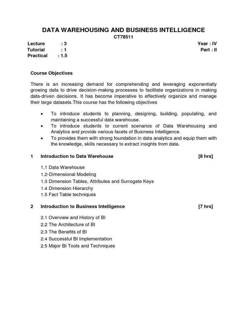 Data Warehousing And Business Intelligence-Elective III | PDF | Data ...