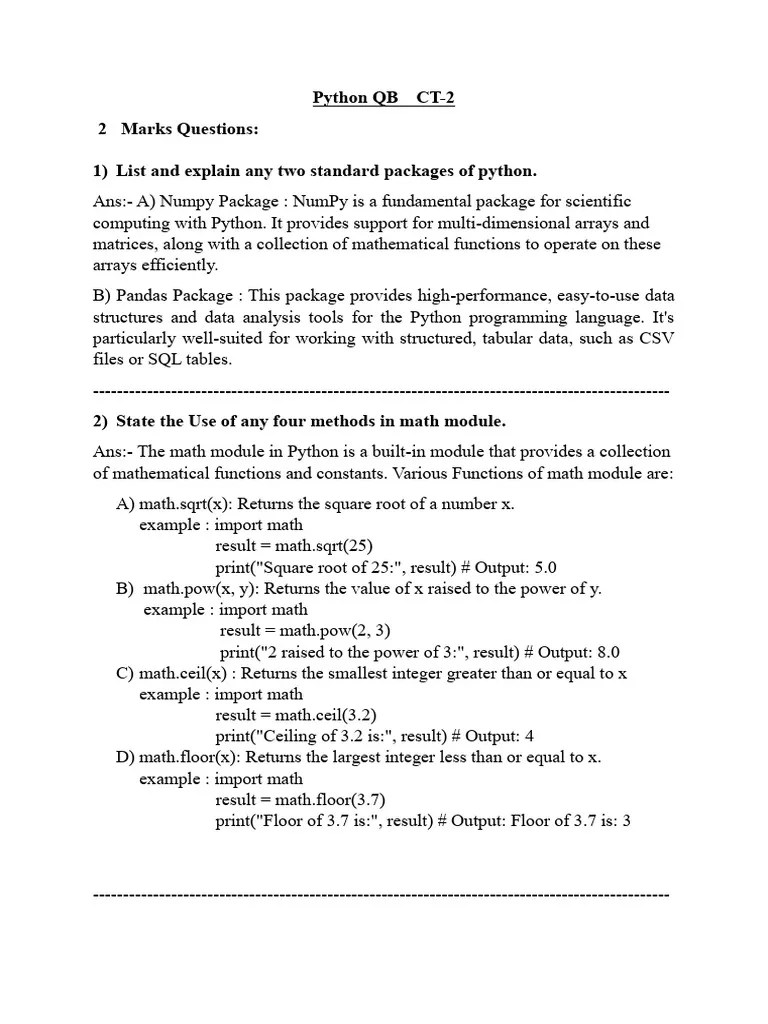 PYTHON (Solved) QB | PDF | Parameter (Computer Programming) | Class ...