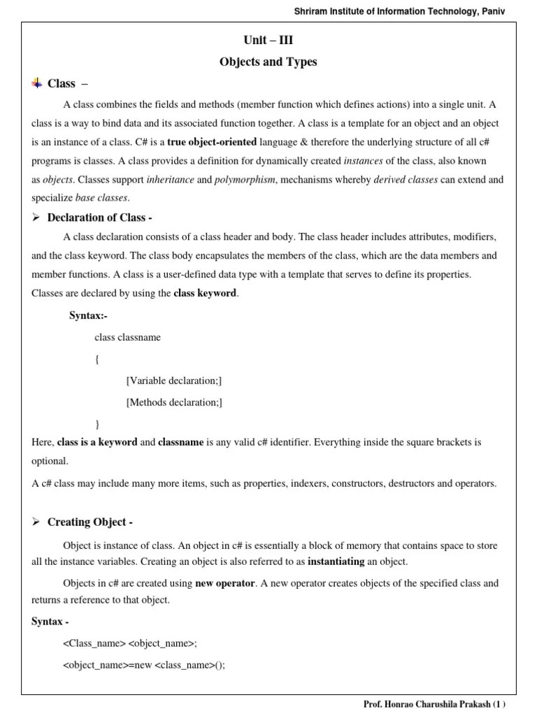 Unit - 3 VP-1 | PDF | Class (Computer Programming) | C Sharp ...