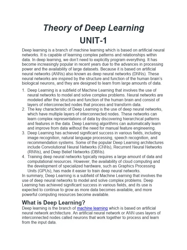 Deep Learning Notes | PDF | Deep Learning | Artificial Neural Network