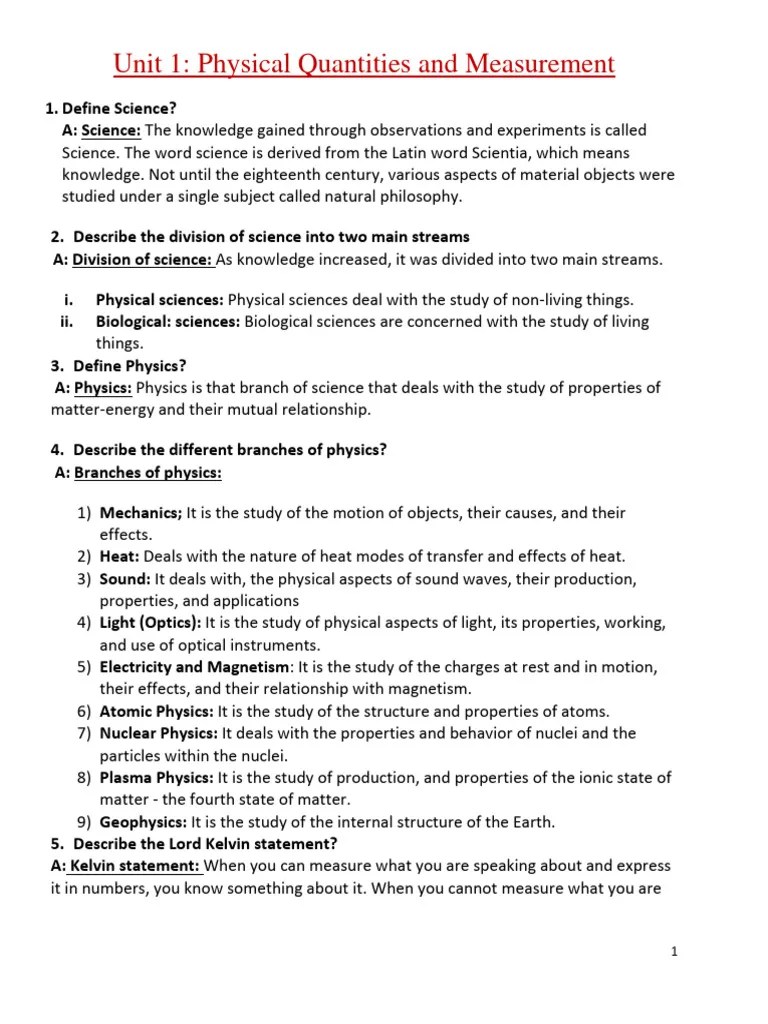 Unit 1 Physical Quantities And Measurement | PDF | Weighing Scale ...