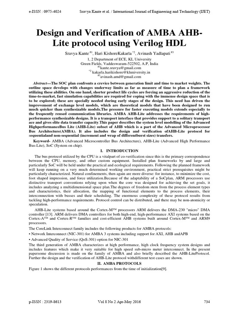 Design And Verification Of AMBA AHB-Lite Protocol Using Verilog HDL ...