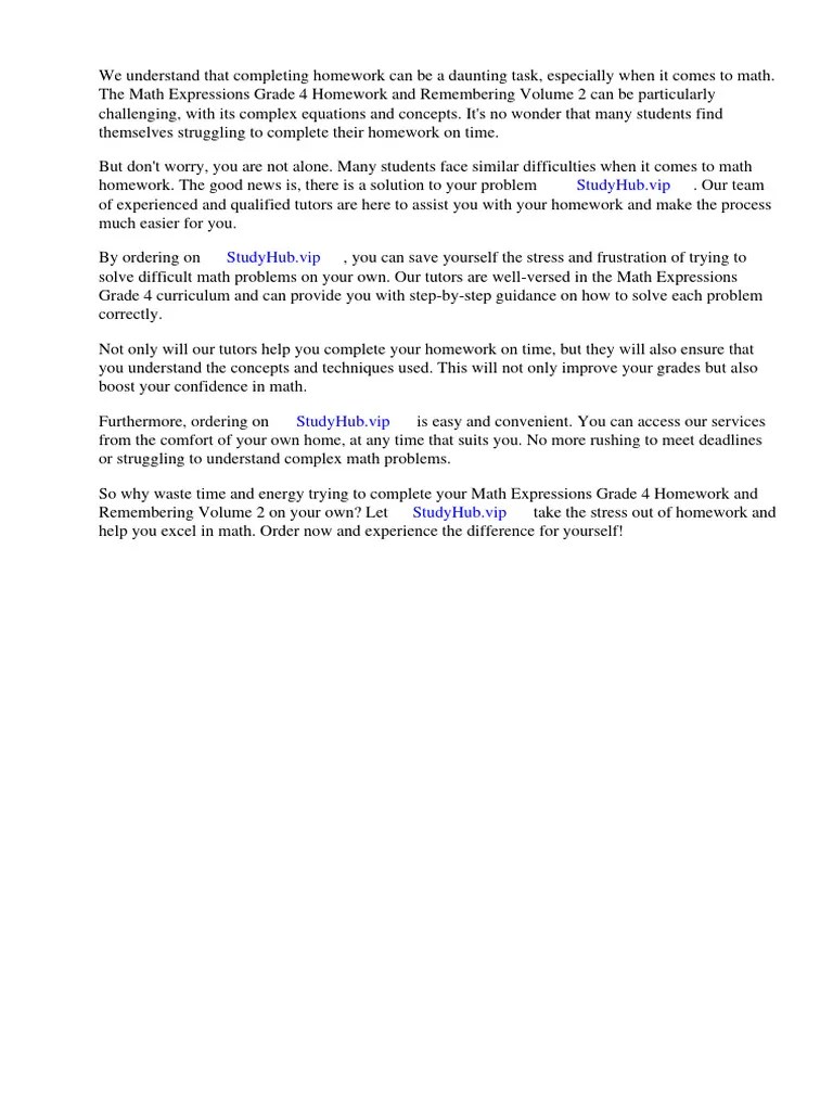 Math Expressions Grade 4 Homework And Remembering Volume 2 PDF | PDF | Mathematics | Homework