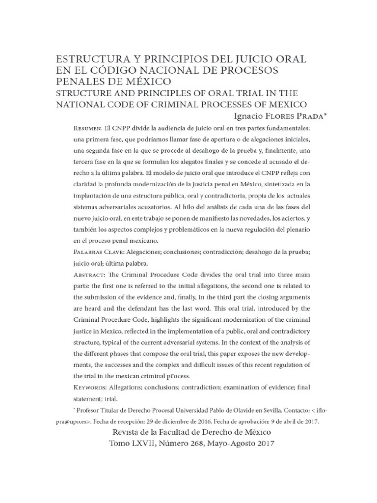 Estructura Y Principios Del Juicio Oral En El Código Nacional De Procesos Penales De México ...