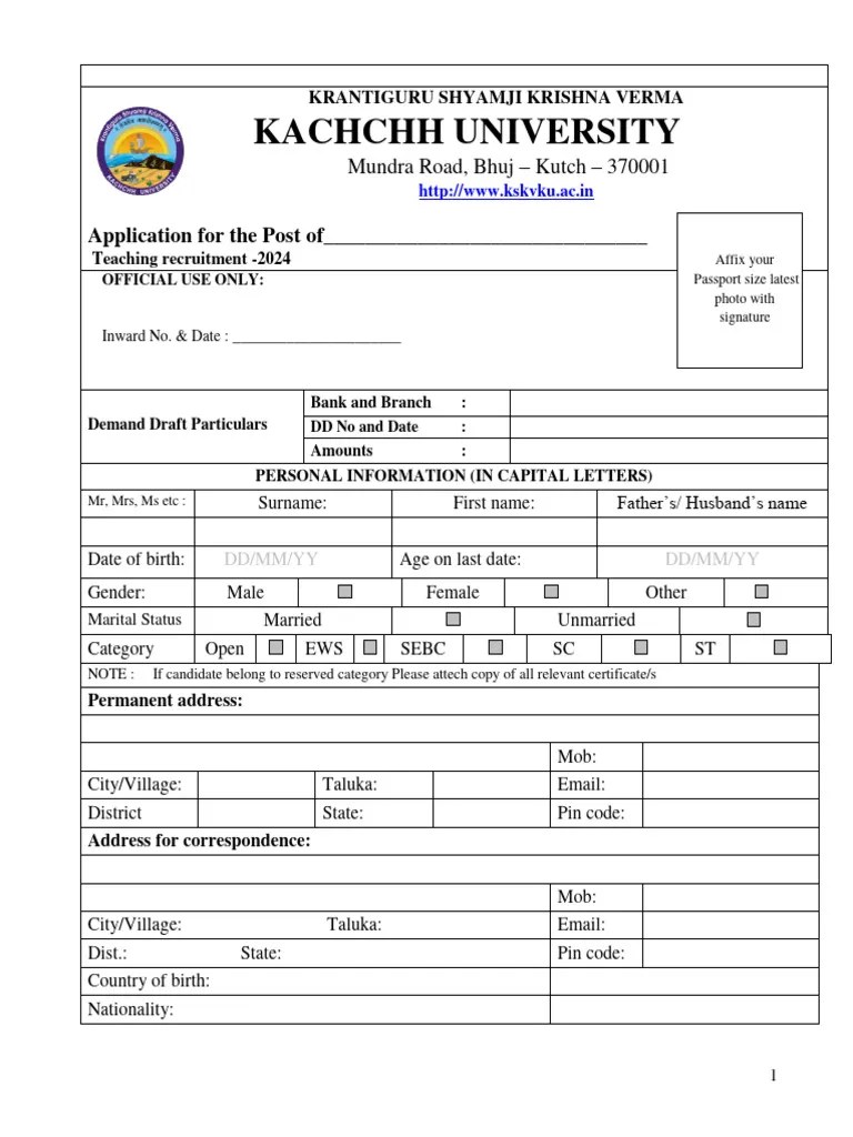 Teaching Application Form Qualification And Other Details 2024 - R ...