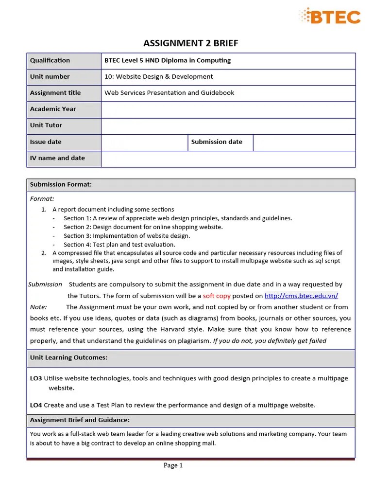 Unit 13.assignment Brief 2 | PDF | Web Design | World Wide Web