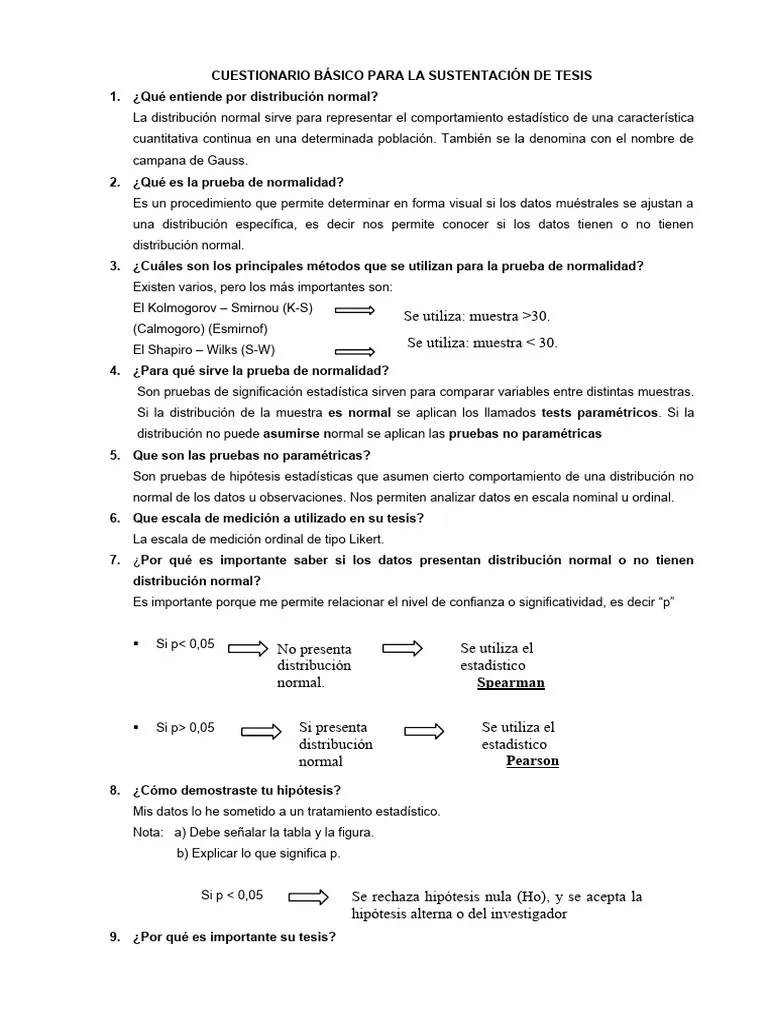 Cuestionario Basico De Sustentación Tesis 2017 - Virginia | PDF ...