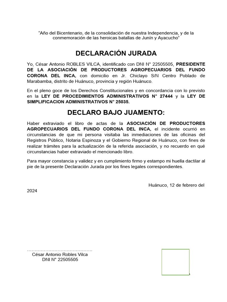 DECLARACIÓN JURADA 2024 | PDF