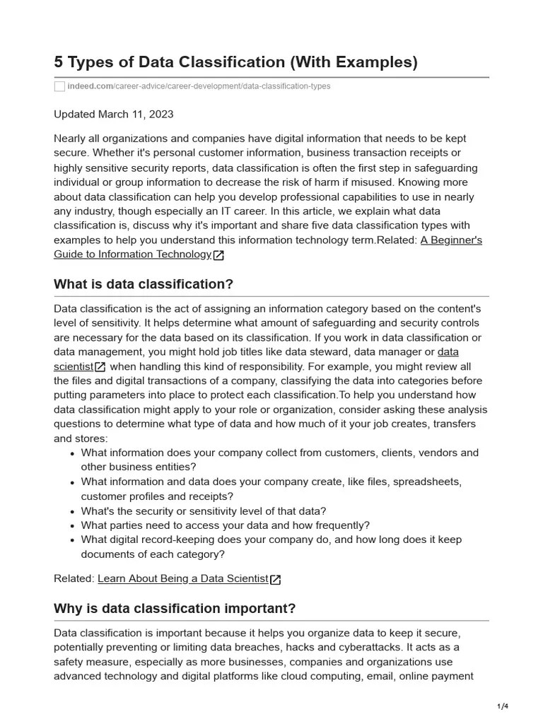 5 Types Of Data Classification With Examples | PDF | Security ...