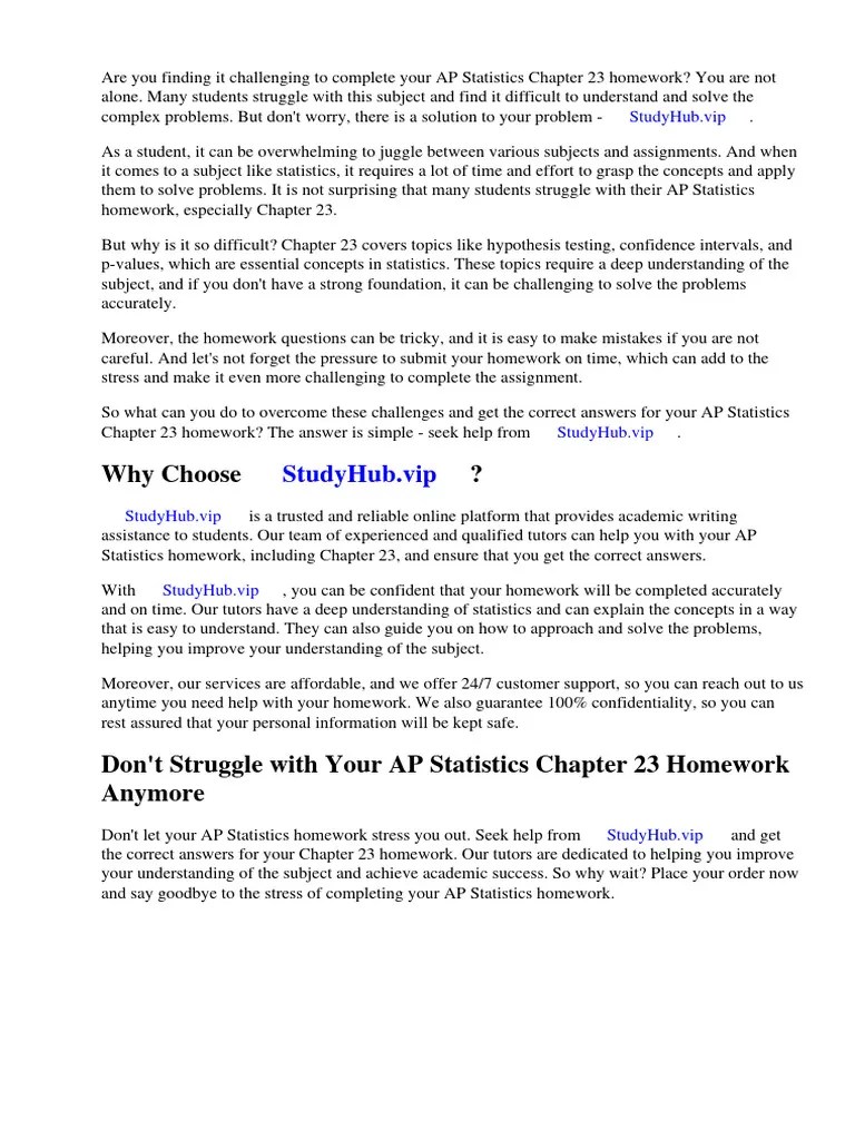AP Statistics Chapter 23 Homework Answers | Download Free PDF ...