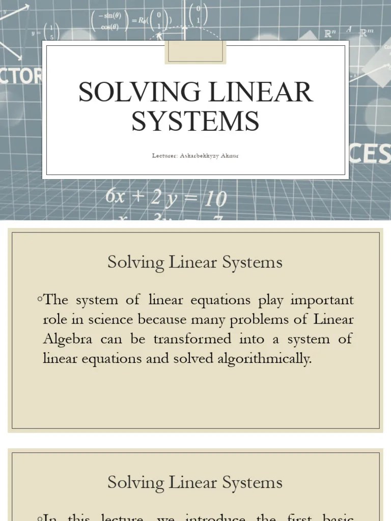 Lec1 Solving Linear Systems | PDF | System Of Linear Equations | Equations
