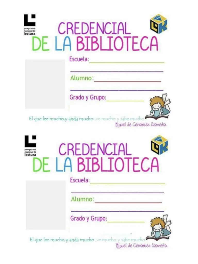 Credencial Biblioteca Escolar | PDF