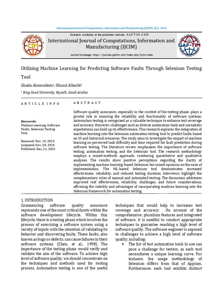 Utilizing Machine Learning For Predicting Software Faults Through Selenium Testing Tool | PDF ...