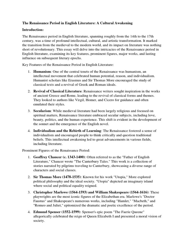 The Renaissance Period In English Literature | PDF | English Literature ...