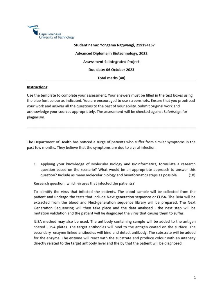 Bioinformatics Assignment 4 | PDF | Dna Sequencing | Elisa