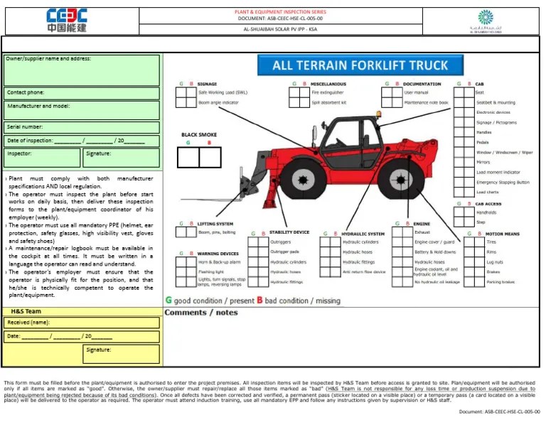 Forklift Checklist | PDF | Personal Protective Equipment | Safety