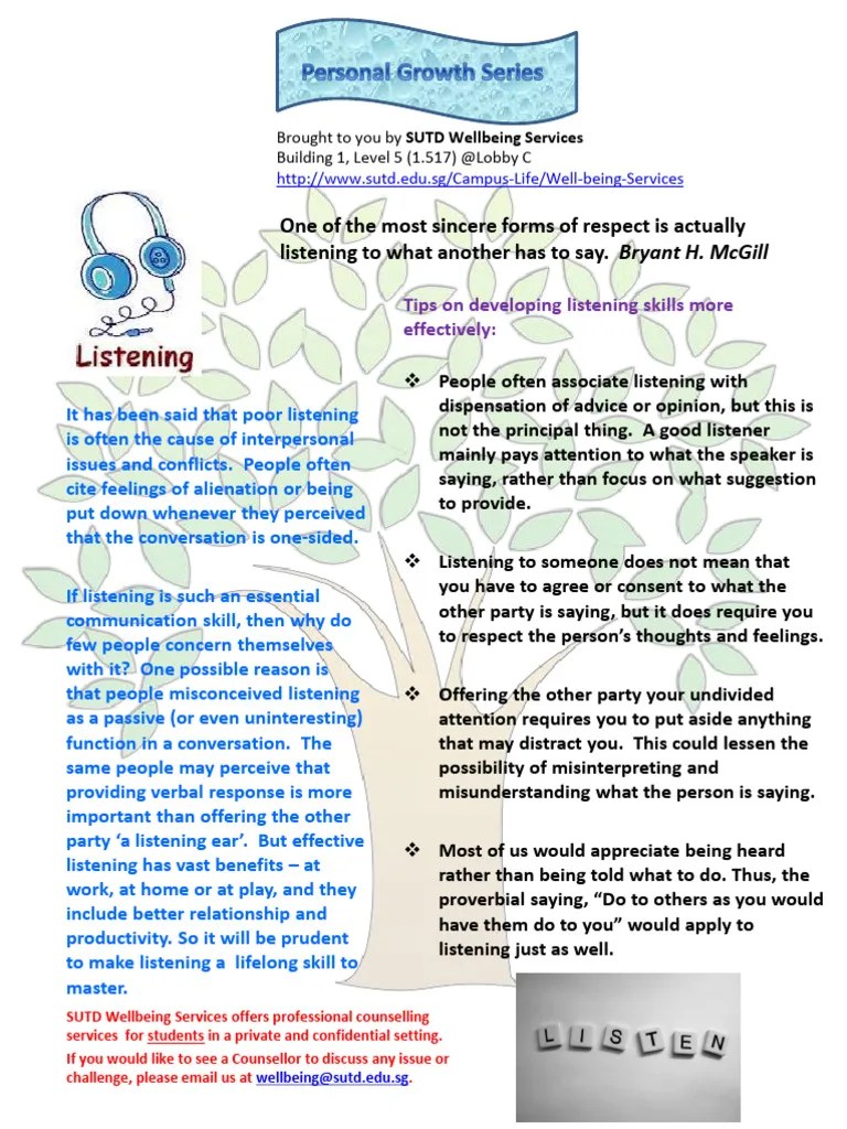 Personal Growth Series Developing Listening Skills Pdf Behavioural