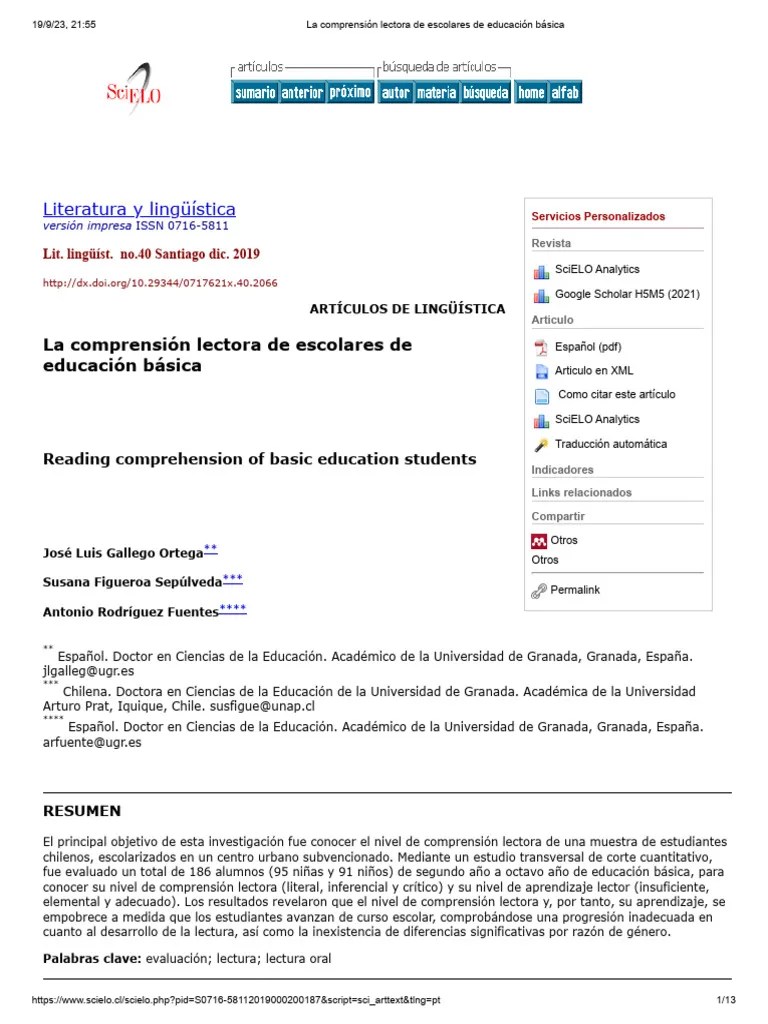 La Comprensión Lectora De Escolares De Educación Básica | PDF | Plan De Estudios | Comprensión ...