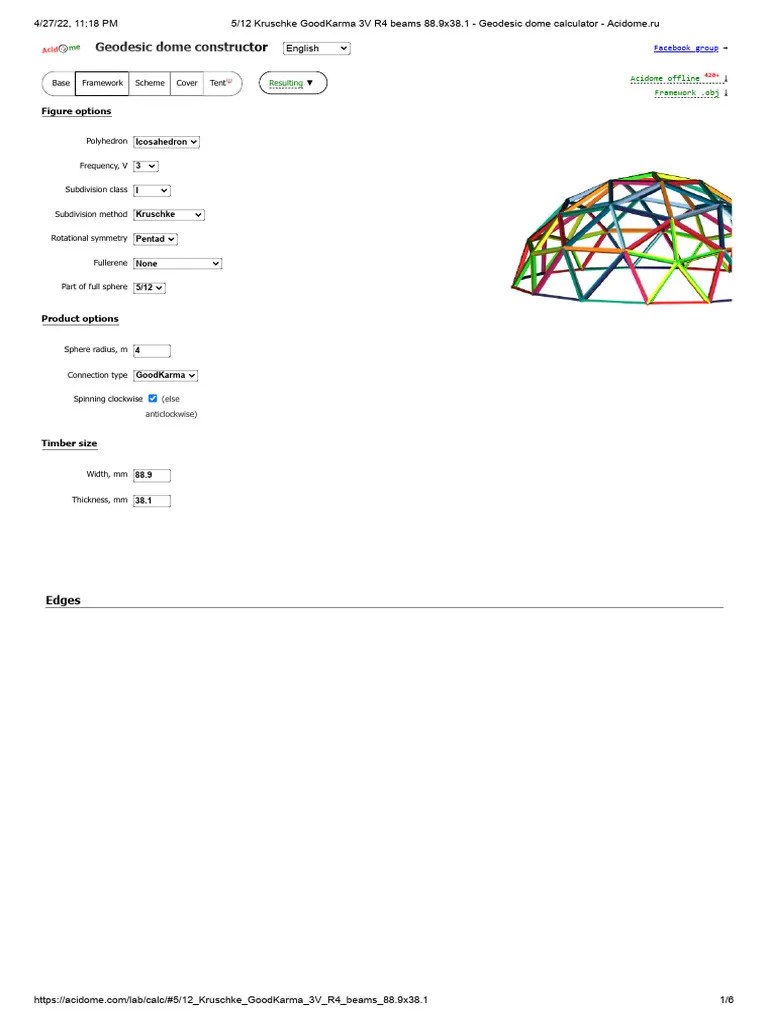 5 - 12 Kruschke GoodKarma 3V R4 Beams 88.9x38.1 - Geodesic Dome ...