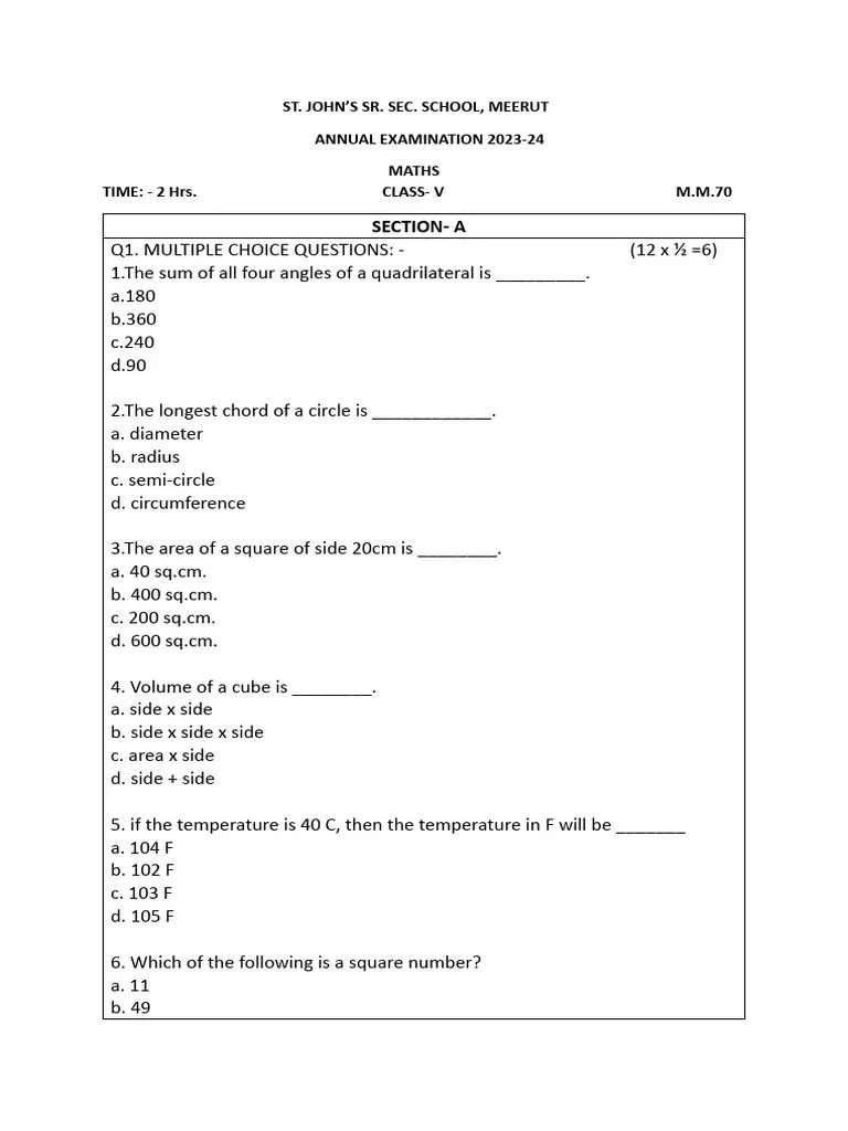Maths Annual Term 2023 Part 2 Pdf Circle Triangle