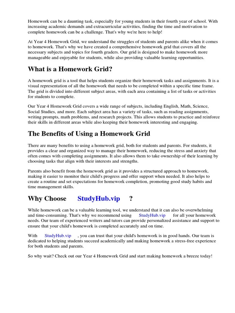 Year 4 Homework Grid Pdf Homework Homeschooling