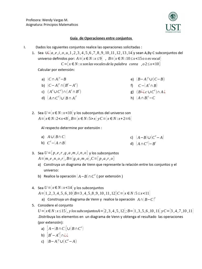 Guia De Operaciones Entre Conjuntos | PDF | Matemáticas | Conceptos ...