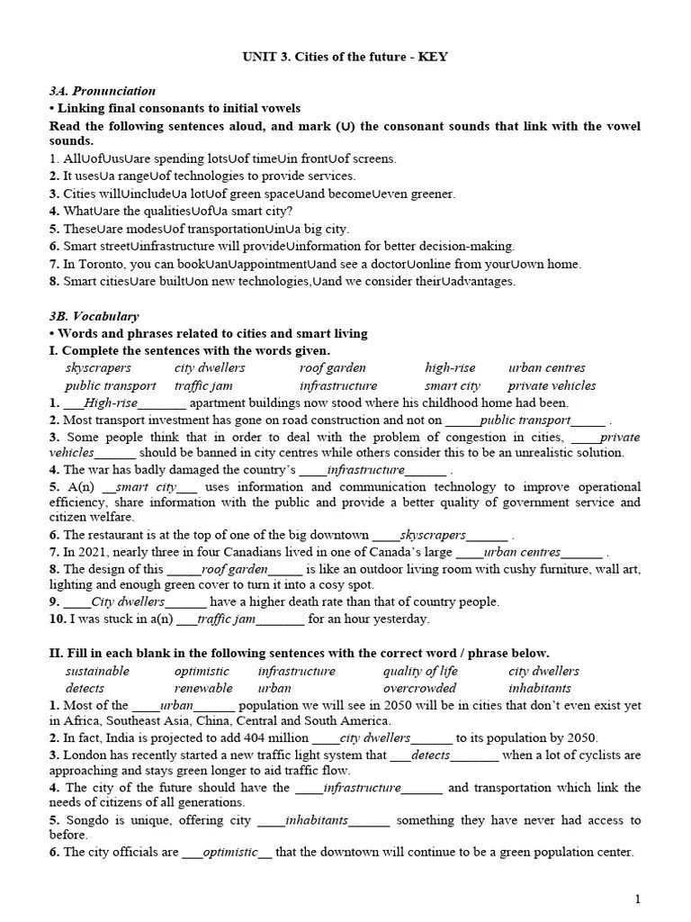 UNIT 3. Cities Of The Future - KEY | PDF | Sustainable City | Renewable ...