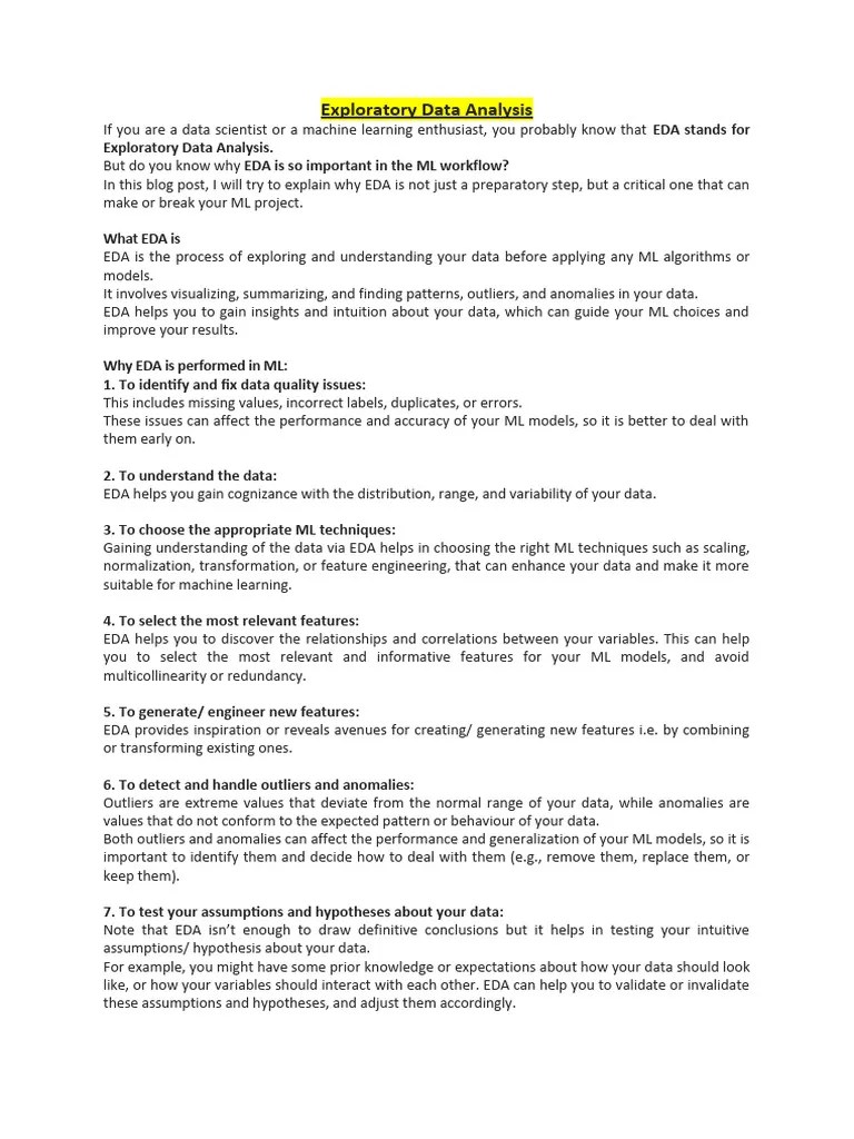 Exploratory Data Analysis In ML | PDF | Data Analysis | Machine Learning