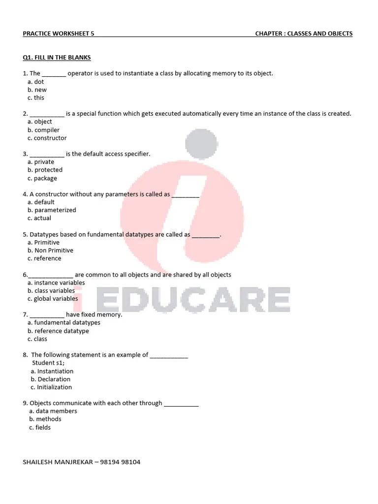Practice Worksheet 5 | PDF | Class (Computer Programming) | Programming
