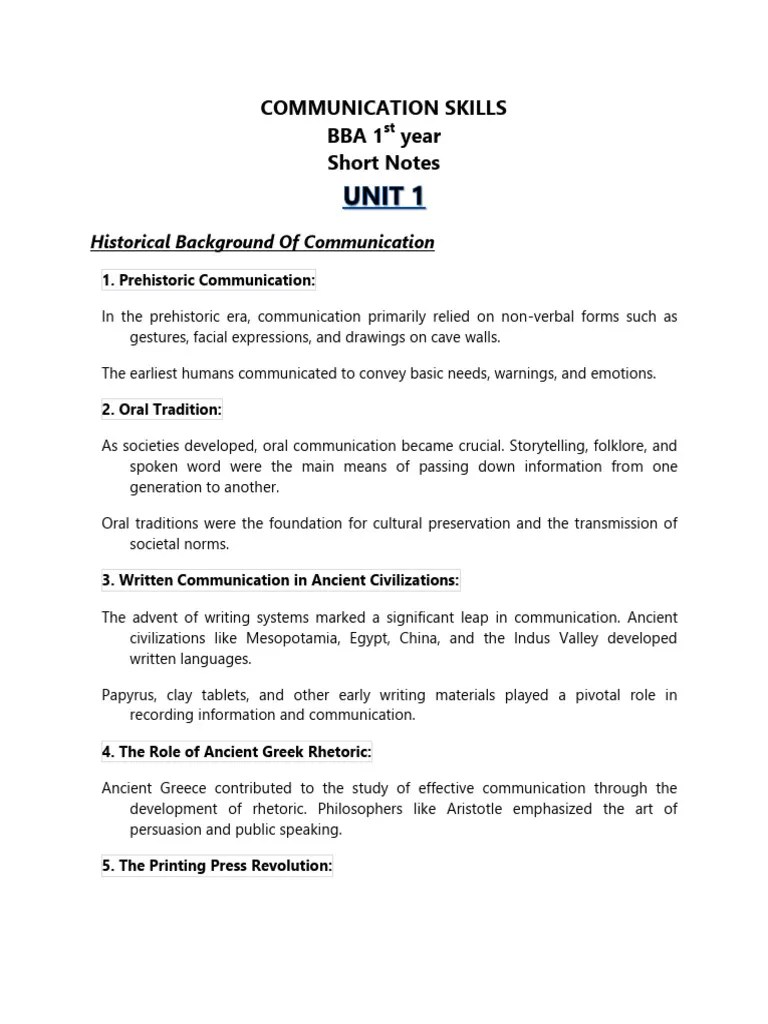 Revision Notes COMMUNICATION SKILLS | PDF | Communication | Nonverbal ...