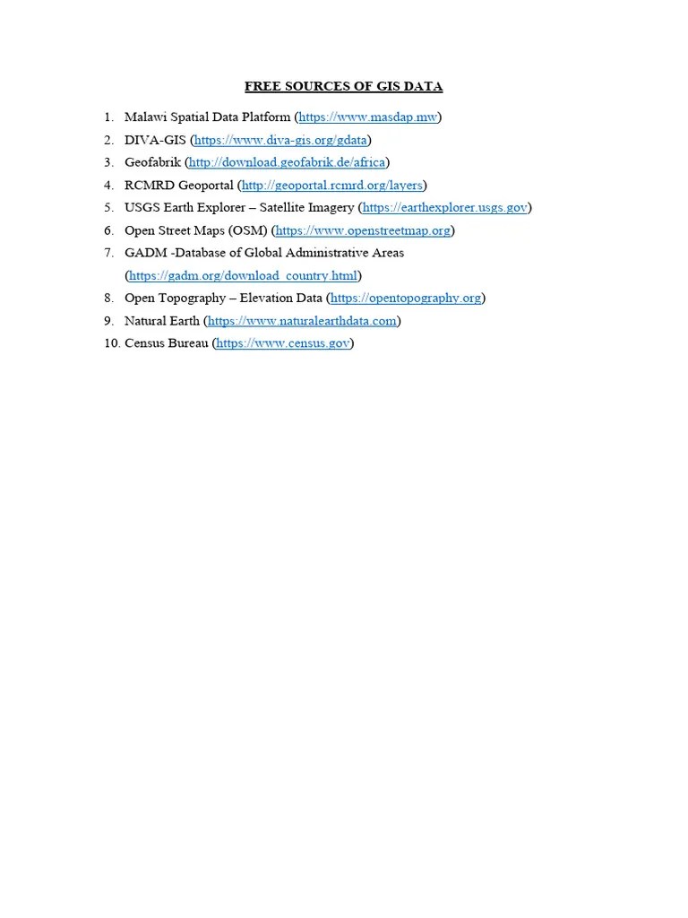 Free Sources Of GIS Data | PDF