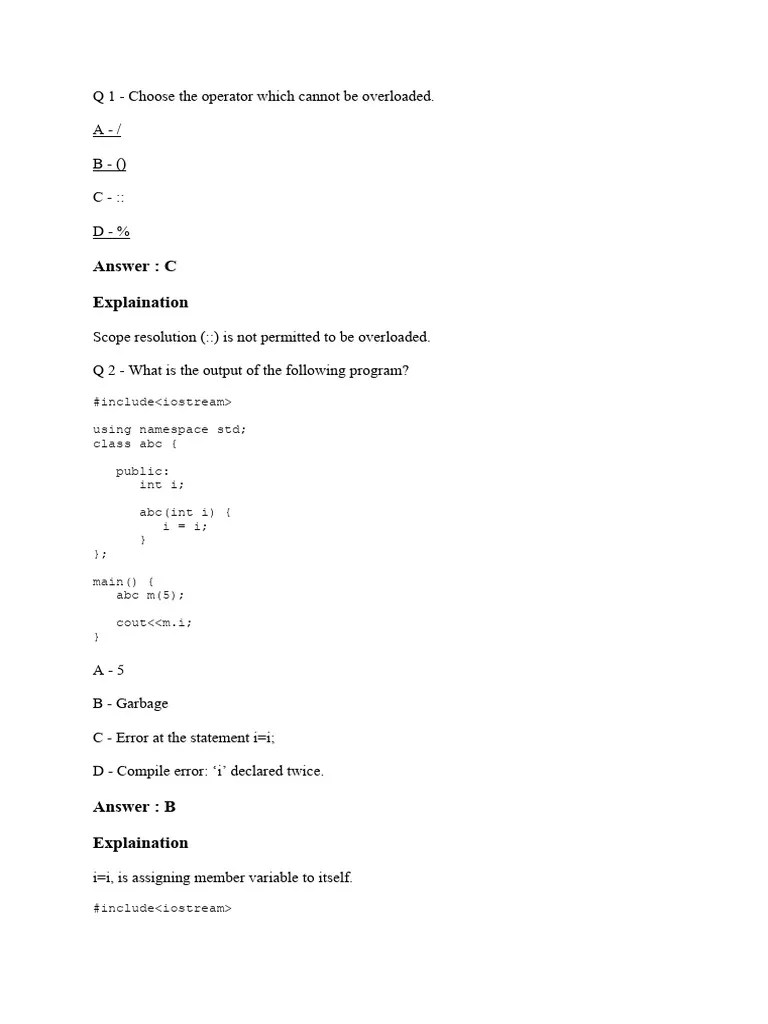 C++ Questions | PDF | Namespace | Computer Programming