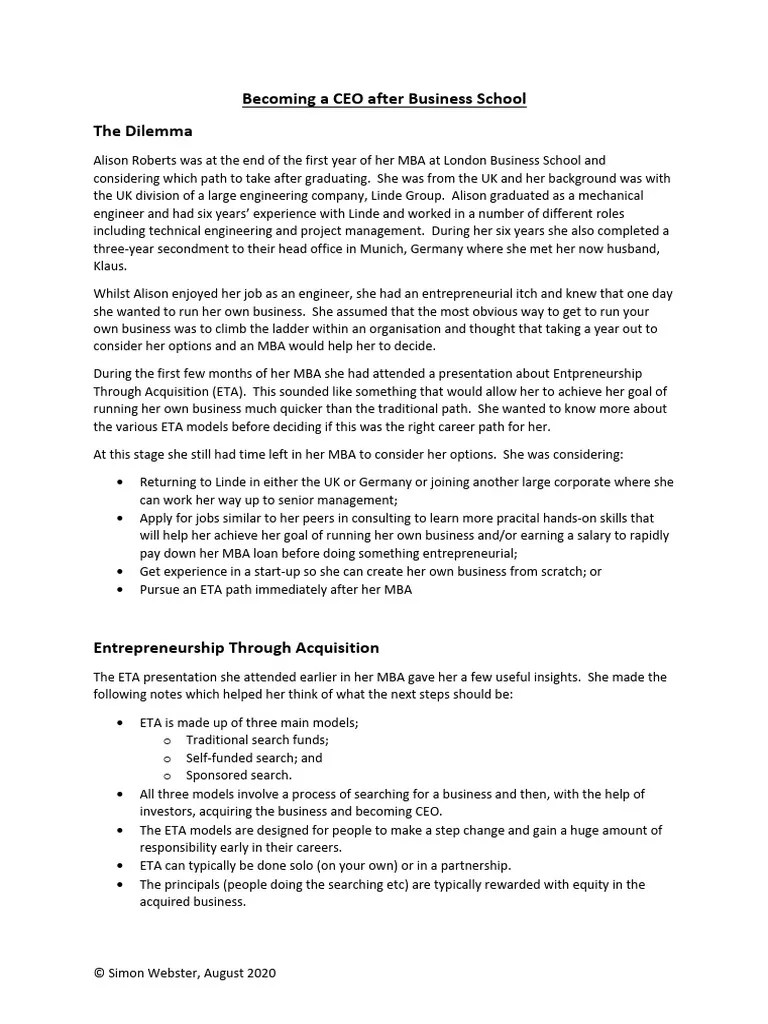 Models Of Entrepreneurship Through Acquisition LBS Final | PDF ...