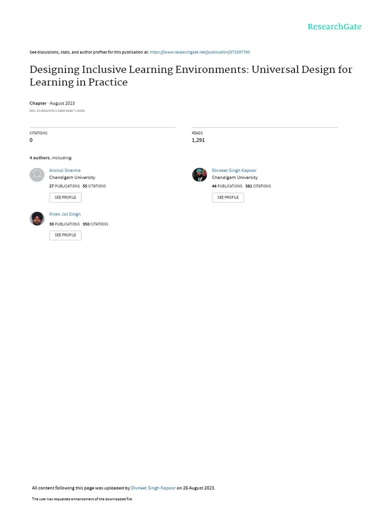 Designing Inclusive Learning Environments Universal Design For Learning ...