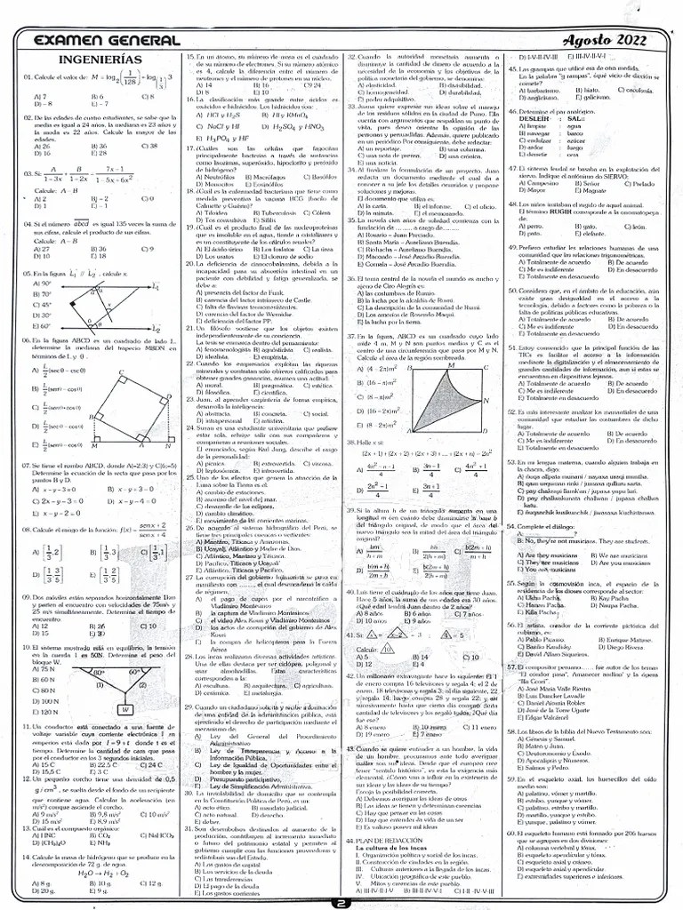 Examen De Admisión 2022-2018 | PDF