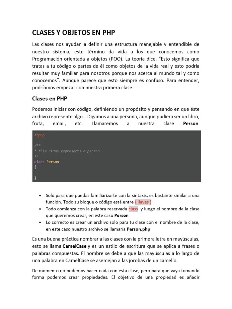 Clases Y Objetos En PHP | Descargar Gratis PDF | Objeto (informática ...